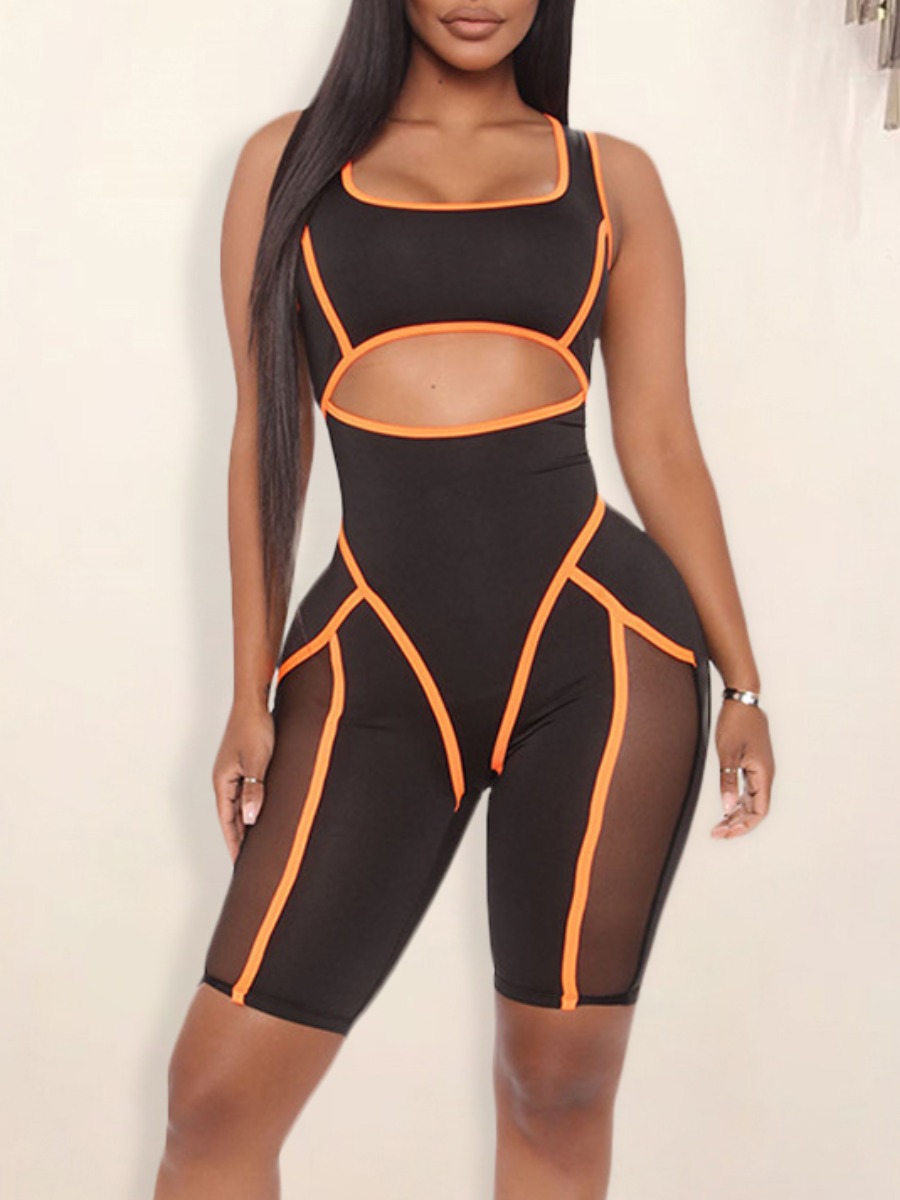 

LW SXY Striped Cut Out See-through Romper, Black