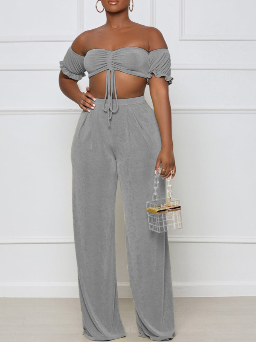 

LW SXY Off The Shoulder Drawstring Pants Set, Grey