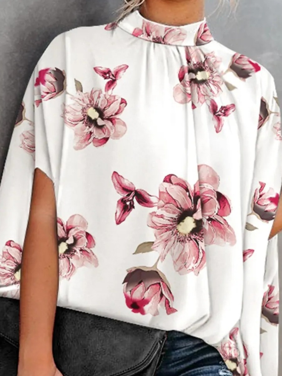 

LW Split Sleeve Floral Print Blouse, White