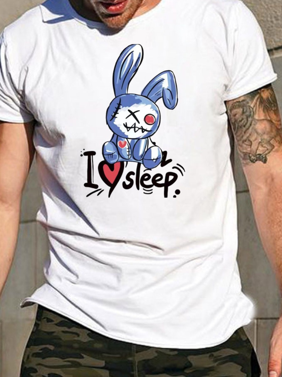 

LW Men Cartoon Letter Print T-shirt, White