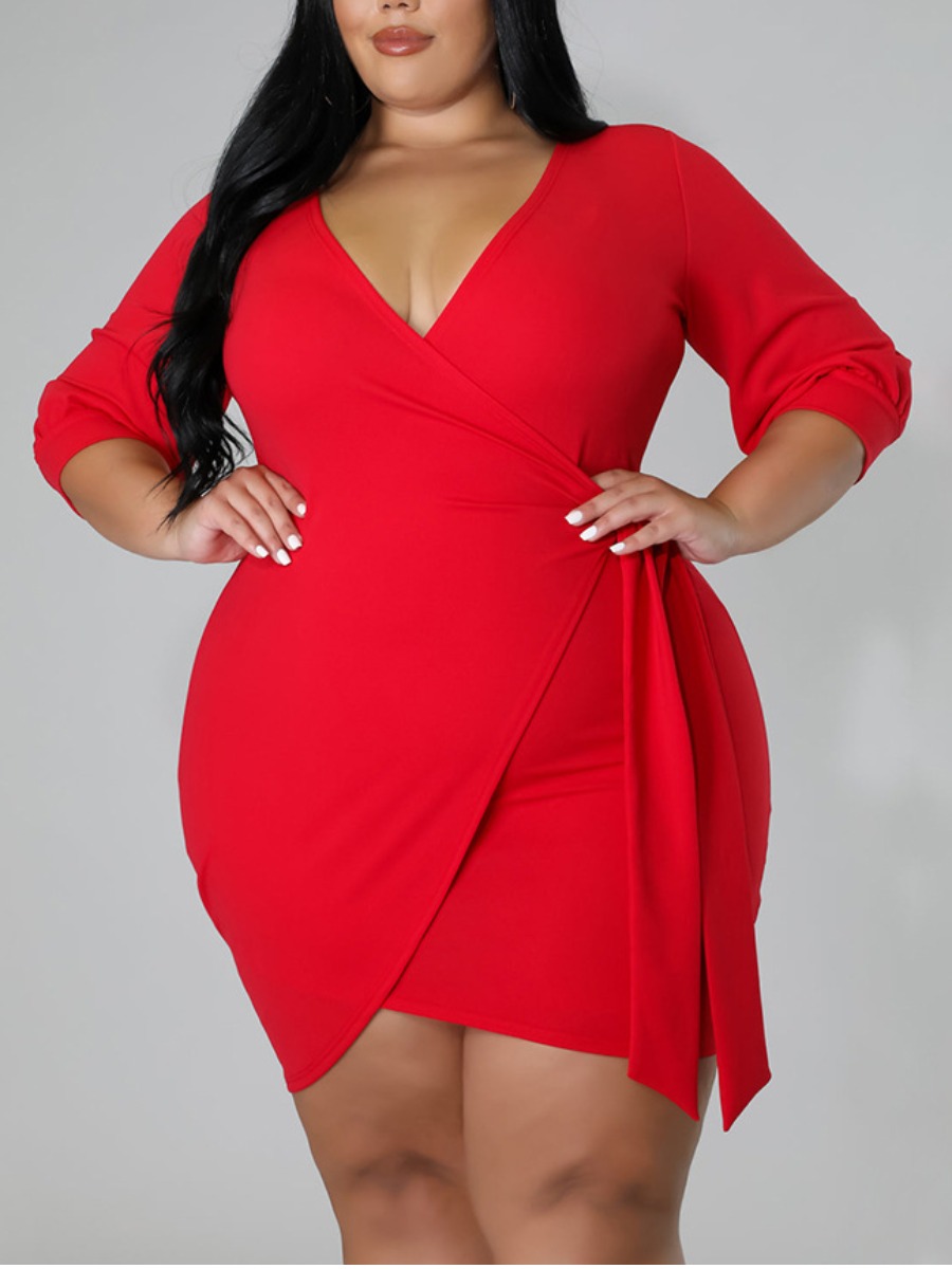 

LW Plus Size Wrapped Bodycon Dress, Red