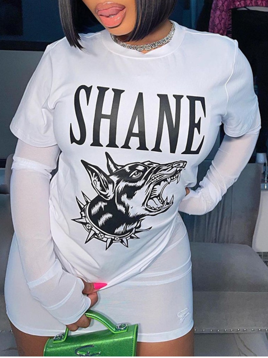 

LW Round Neck Shane Letter Print T-shirt, White