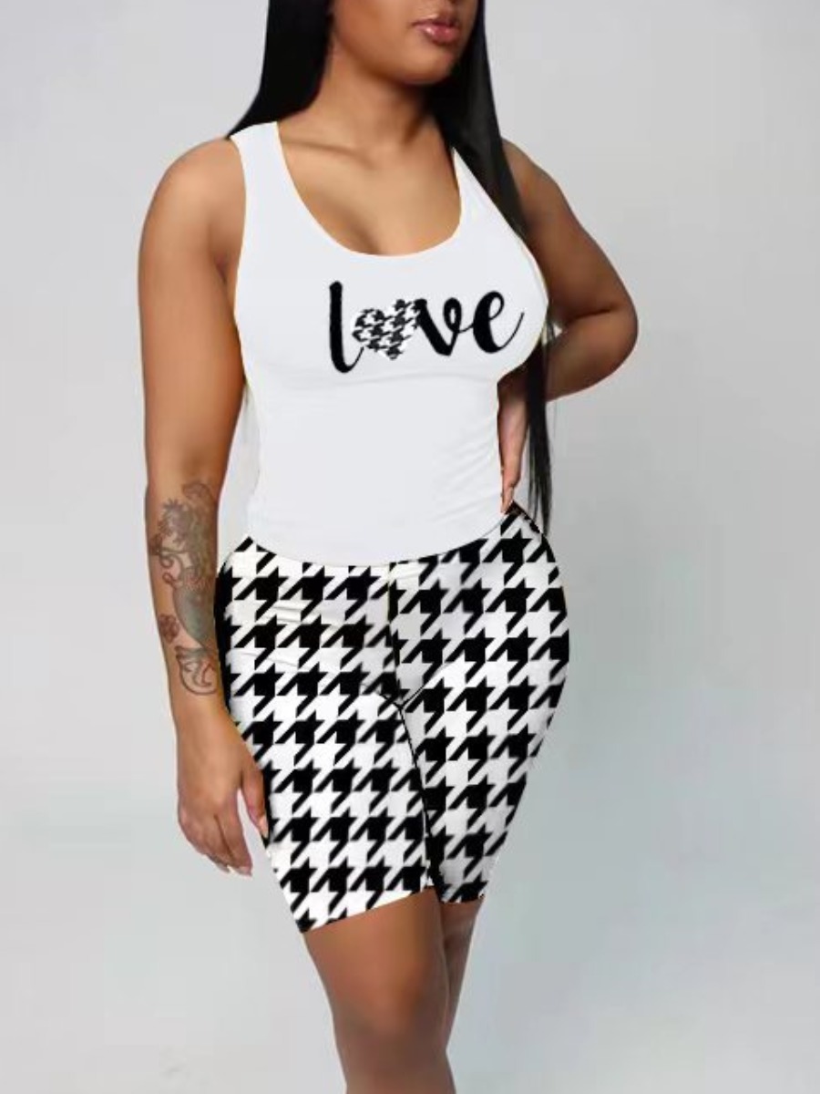 

LW Houndstooth Love Letter Print Shorts Set, Multicolor lattices