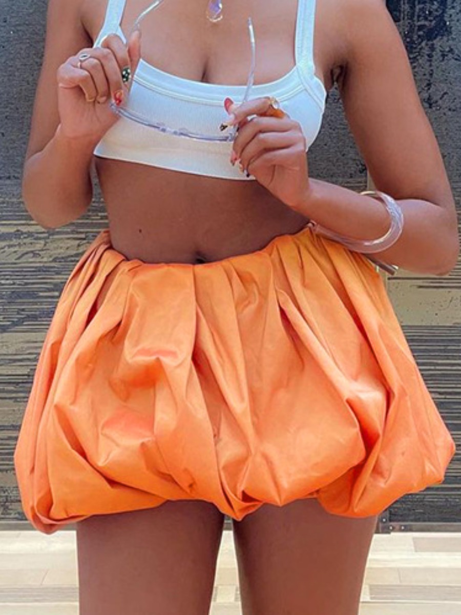 

LW Fold Design Loose Skirt, Orange
