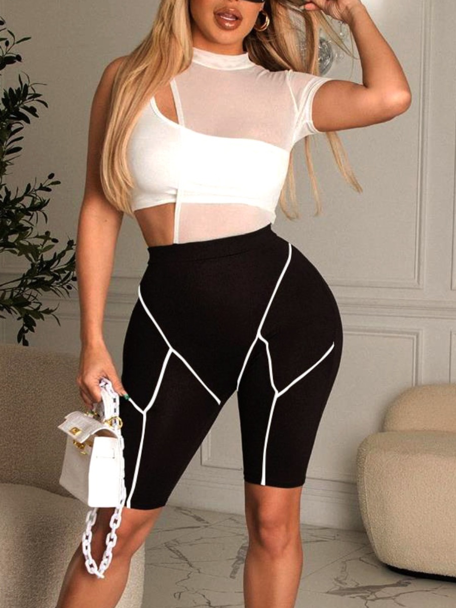 

LW Striped See-through Shorts Set, White