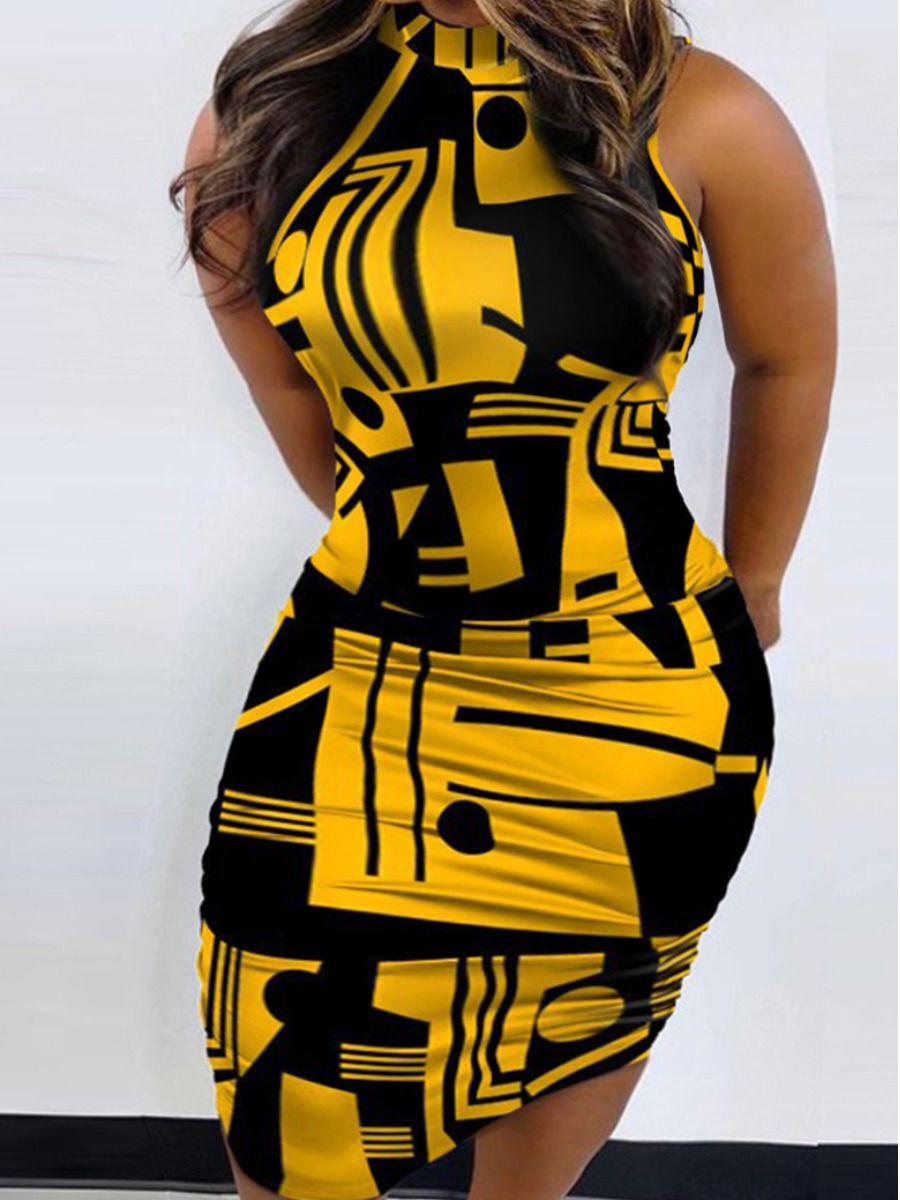 

LW Plus Size Geometric Print Bodycon Dress, Yellow
