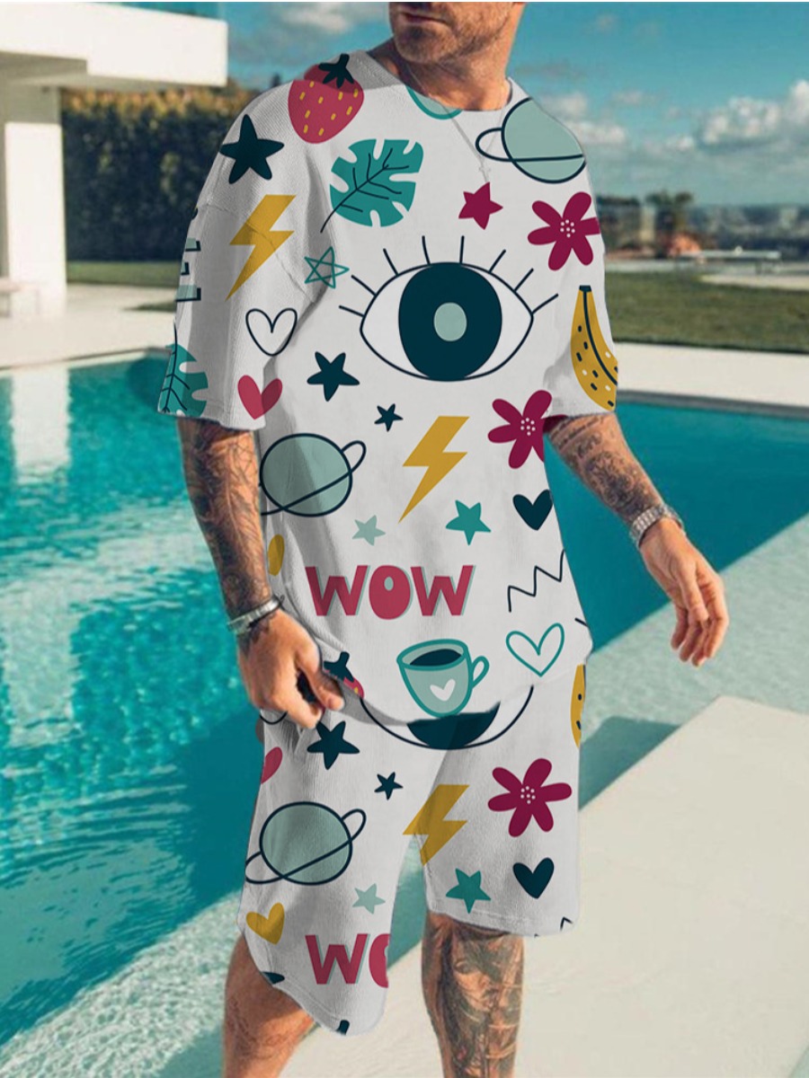 LW Men Star Eye Fruit Print Shorts Set