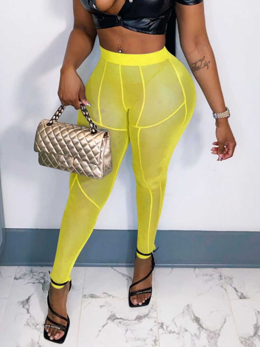 

LW SXY See-through Skinny Stretchy Pants, Yellow