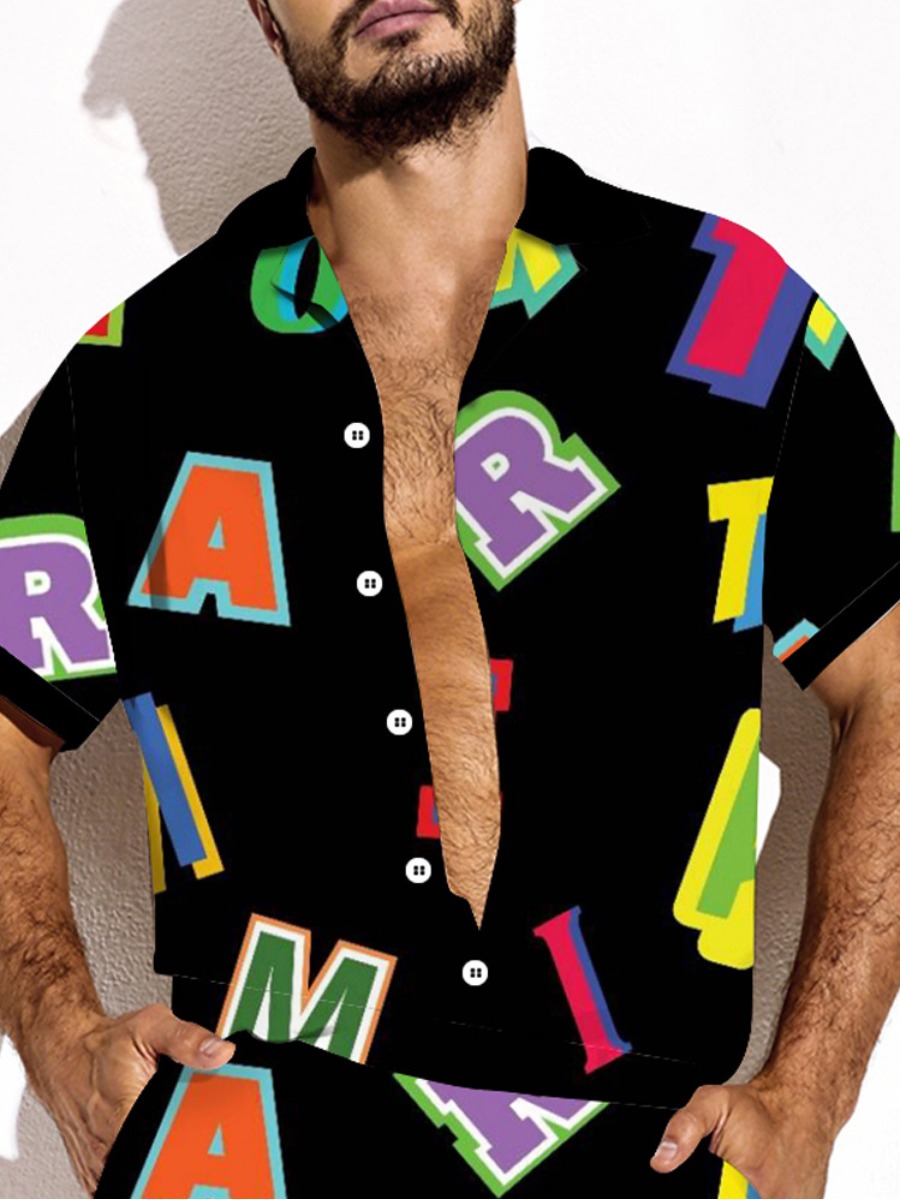 

LW Men Letter Print Patchwork Shirt, Black
