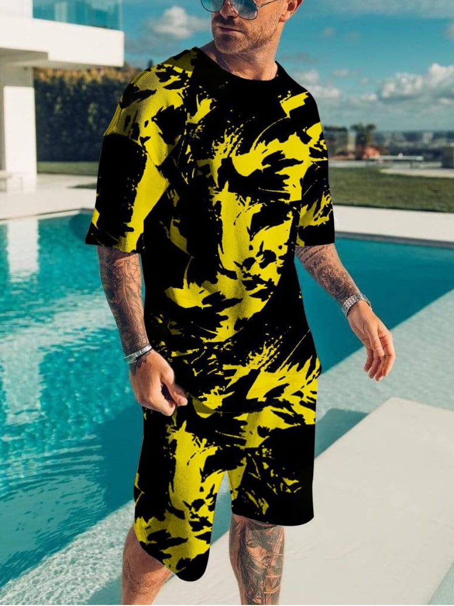 

LW Men Tie-dye Drawstring Shorts Set, Yellow