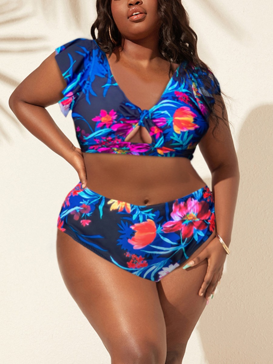 

LW Floral Print Flounce Design Bikini Set, Multi