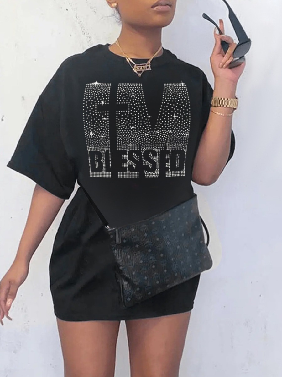 

LW Rhinestone Blessed Letter Dress, Black