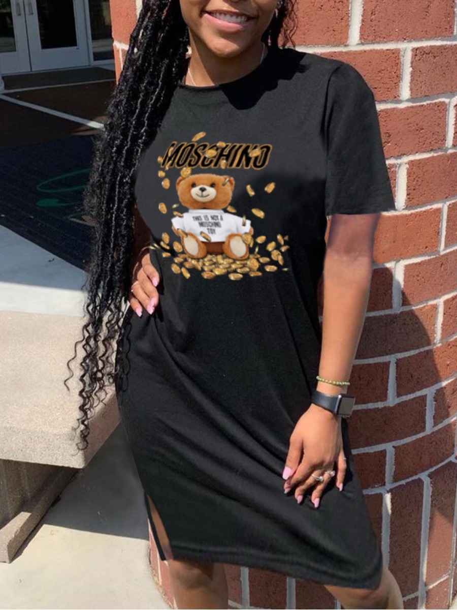

LW BASICS Cartoon Letter Print Dress, Black
