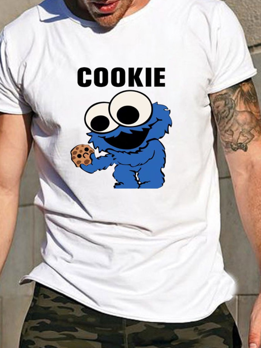 

LW Men Cookie Letter Print T-shirt, White
