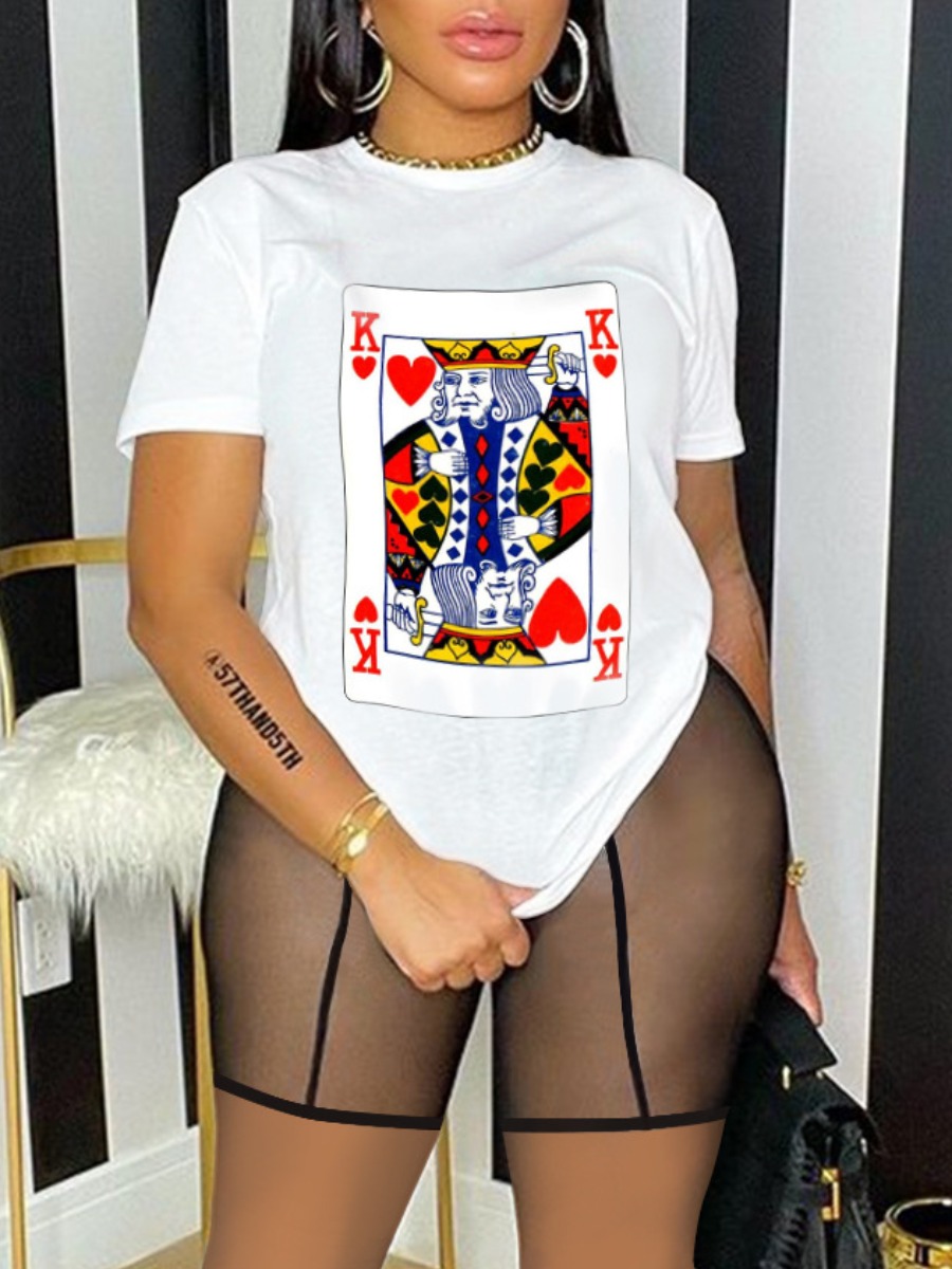 

LW Poker Letter Print Shorts Set, White