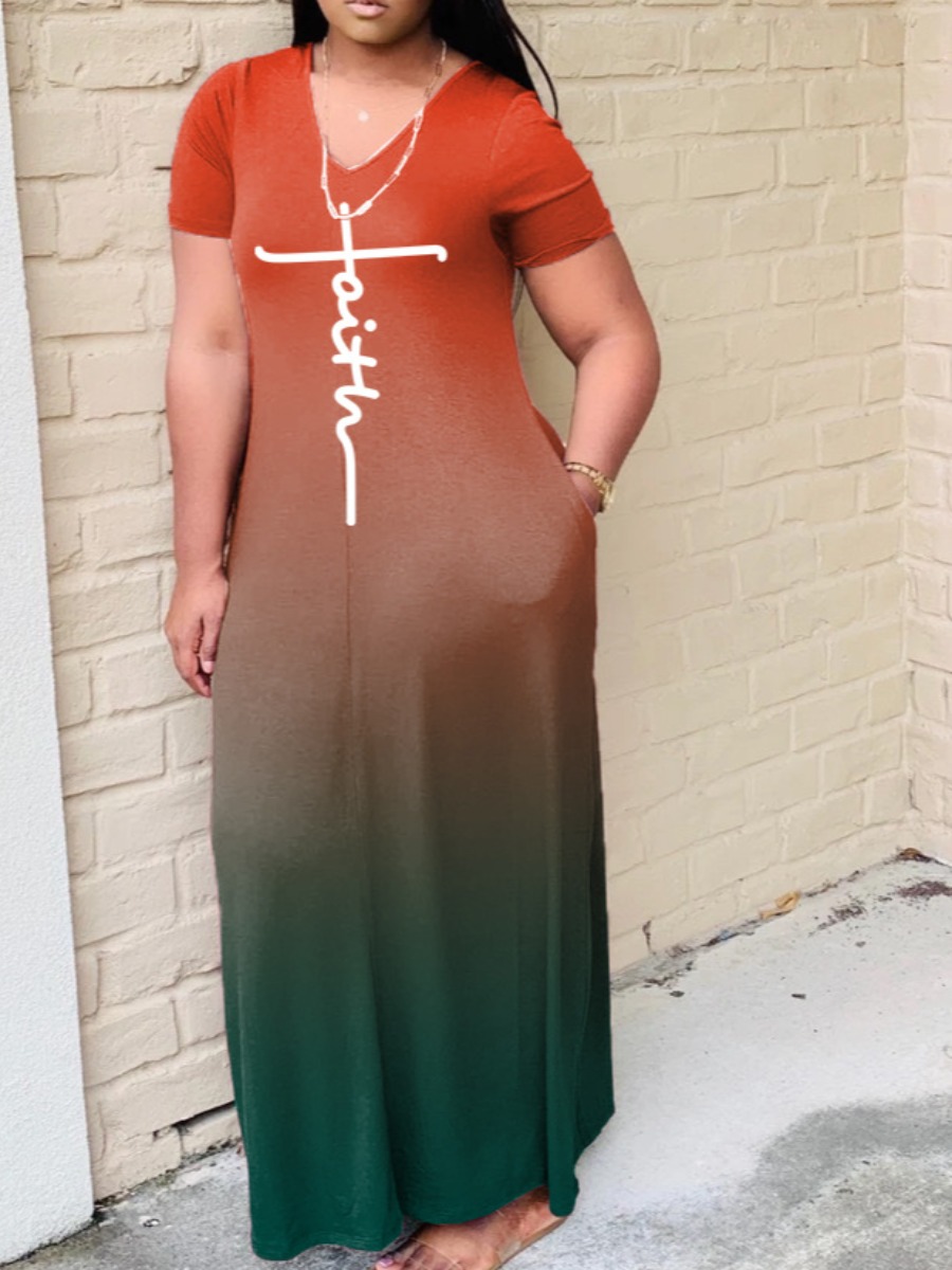 LW BASICS Gradient Faith Letter Print Dress