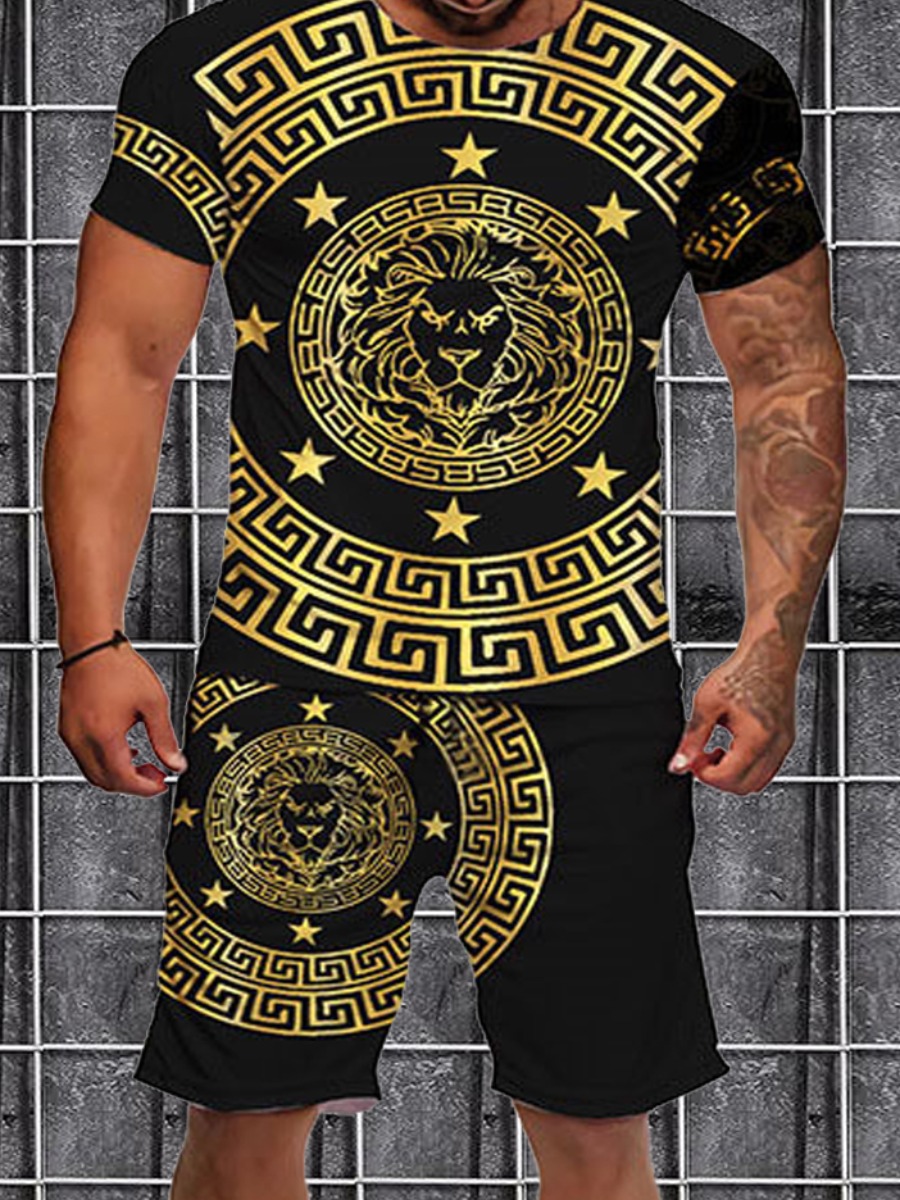 LW Men Geometric Star Print Shorts Set