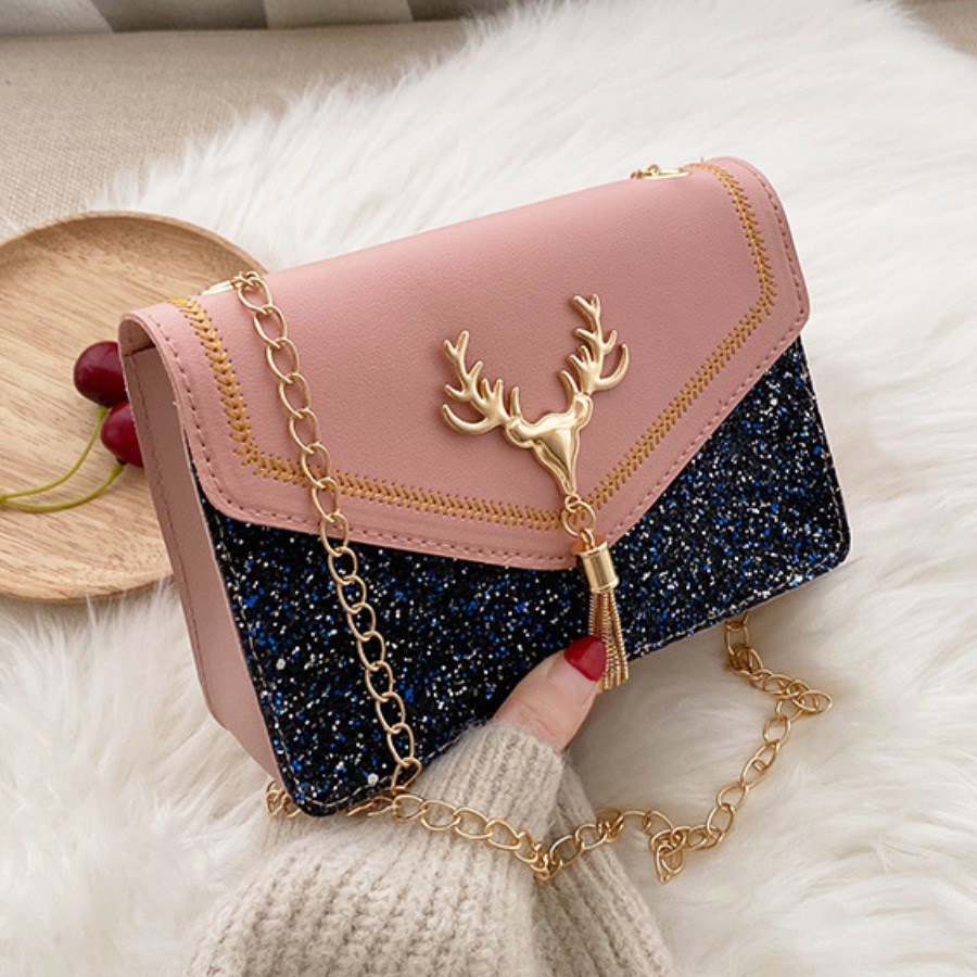 LovelyWholesale Sequined Chain Strap Crossbody Bag All Seasons Stylish Messenger Spring Summer 2024