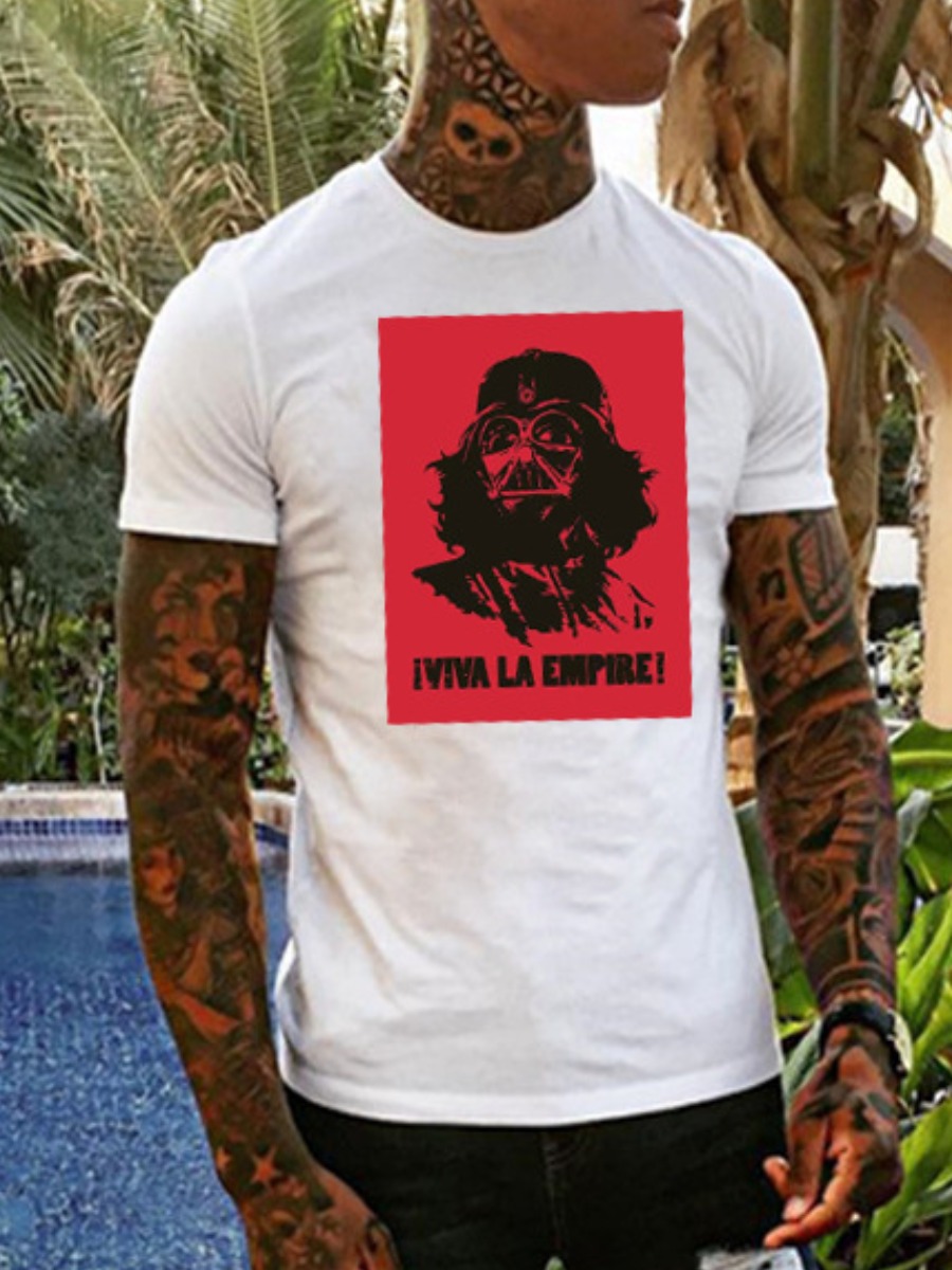 

LW Men Figure Letter Print T-shirt, White