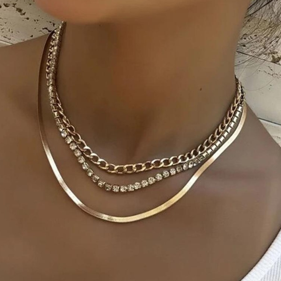 

LW Snakeskin Chain Multilayer Necklace, Gold