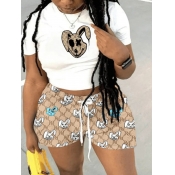 LW Plus Size Cartoon Print Drawstring Shorts Set