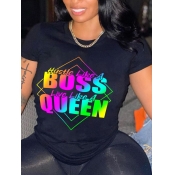 LW Plus Size Gradient Queen Rainbow Letter Print T