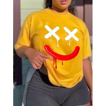 

LW Plus Size Round Neck Letter Print T-shirt, Yellow