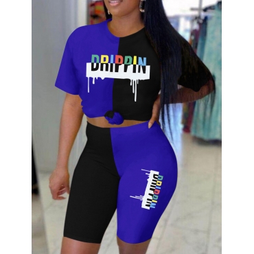 LW BASICS Drippin Letter Print Patchwork Shorts Set
