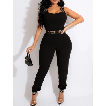 

LW Plus Size Geometric Print Cami Jumpsuit, Black