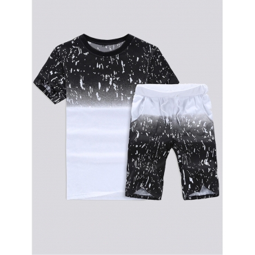 

LW Men Casual Gradient Print Shorts Set, Black