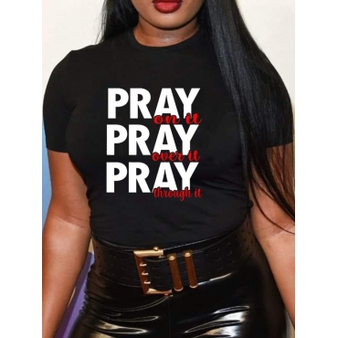 

LW Pray Letter Print T-shirt, Black