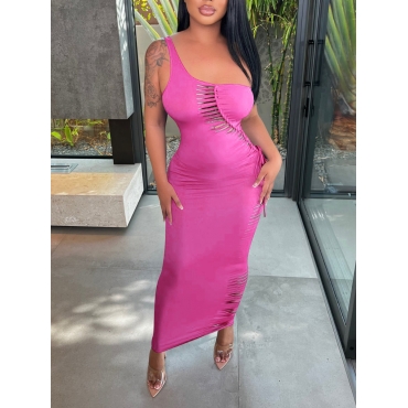 

LW One Shoulder Cut Out Bodycon Dress, Rose red