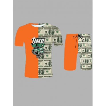 

LW Men Money Letter Print Patchwork Shorts Set, Croci