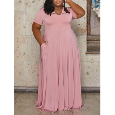 

LW Plus Size Pocket Design A Line Dress, Pink