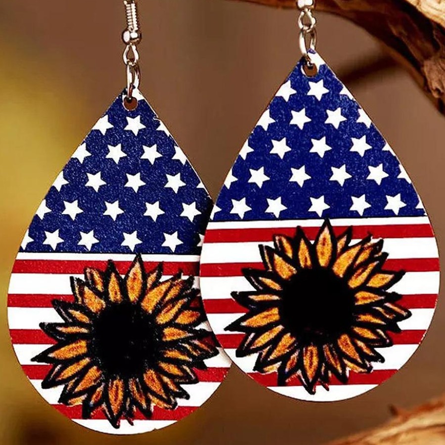 

LW American Flag Sunflower Print Earring, Multi