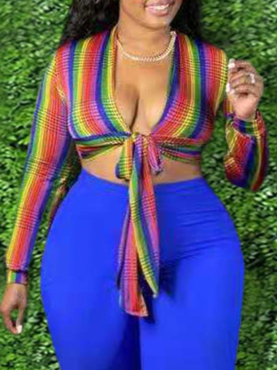 

LW SXY Plus Size Rainbow Striped T-shirt, Multi