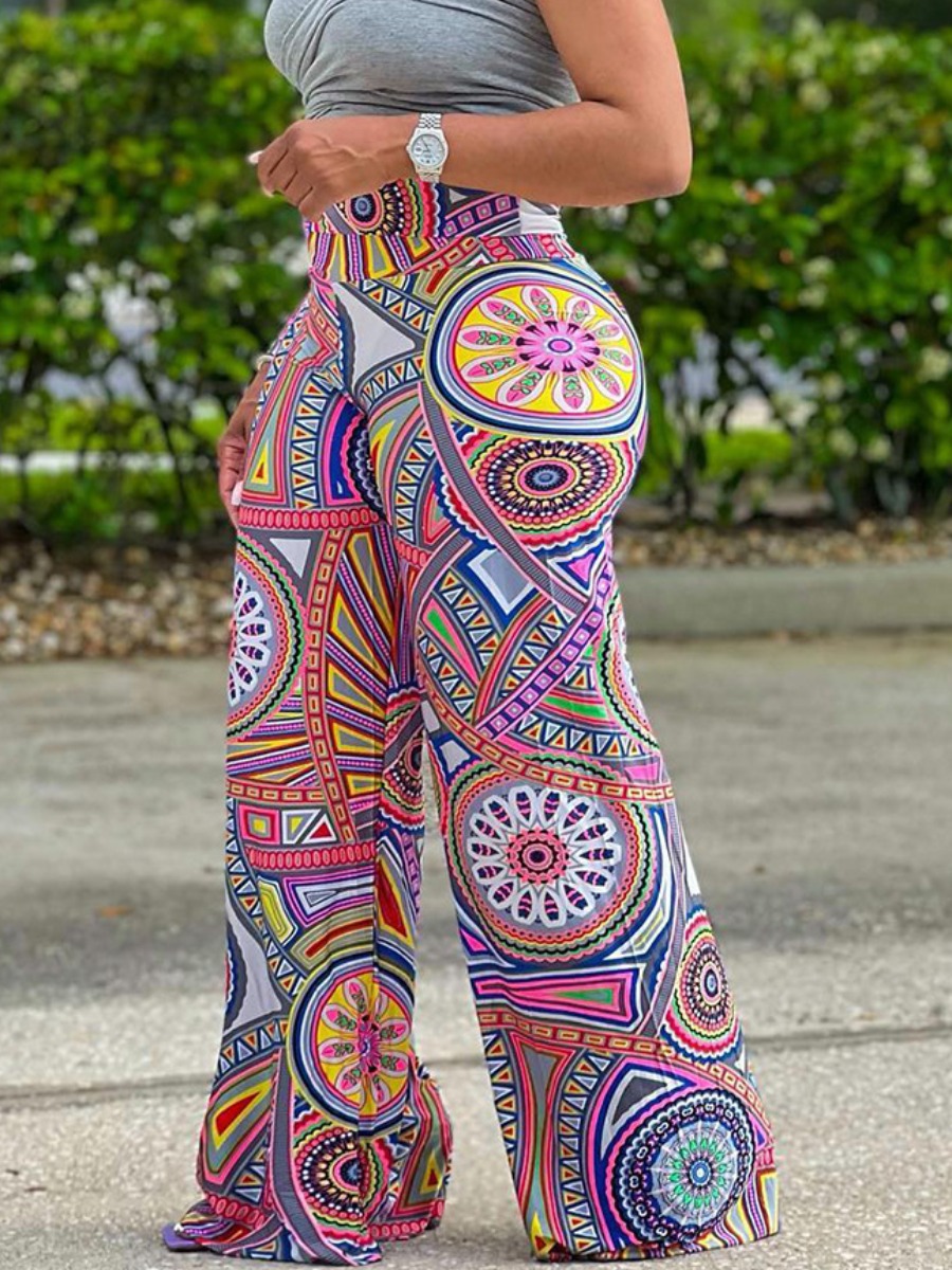 LW Mixed Print Wide Leg Stretchy Pants