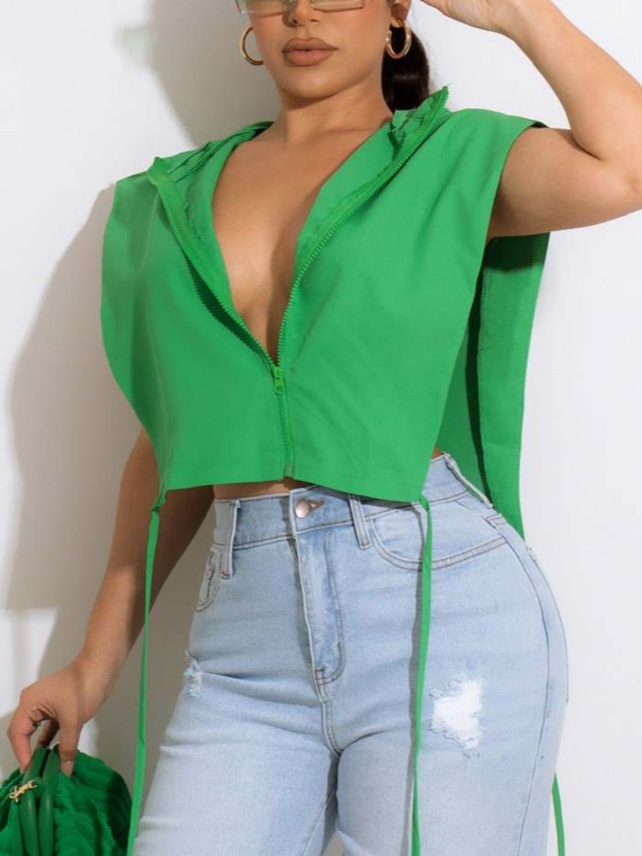 

LW Hooded Collar Side Split Camisole, Green