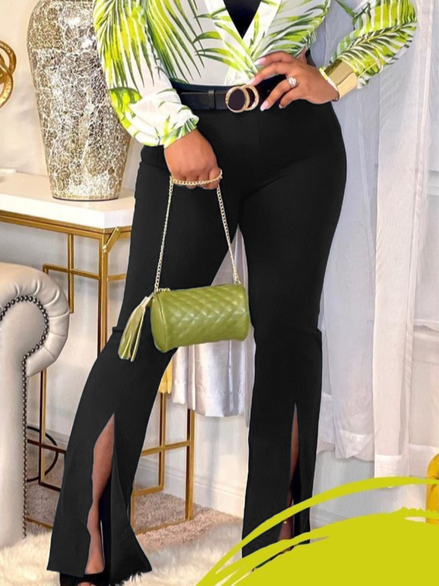 

LW Plus Size Mid Waist Split Pants, Black