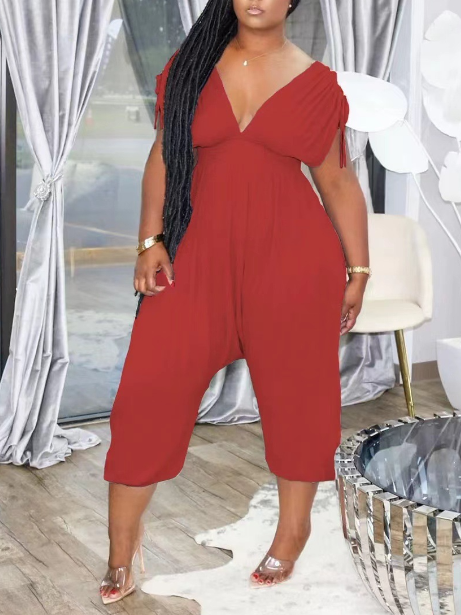

LW Plus Size Fold Design Harlan Jumpsuit, Red