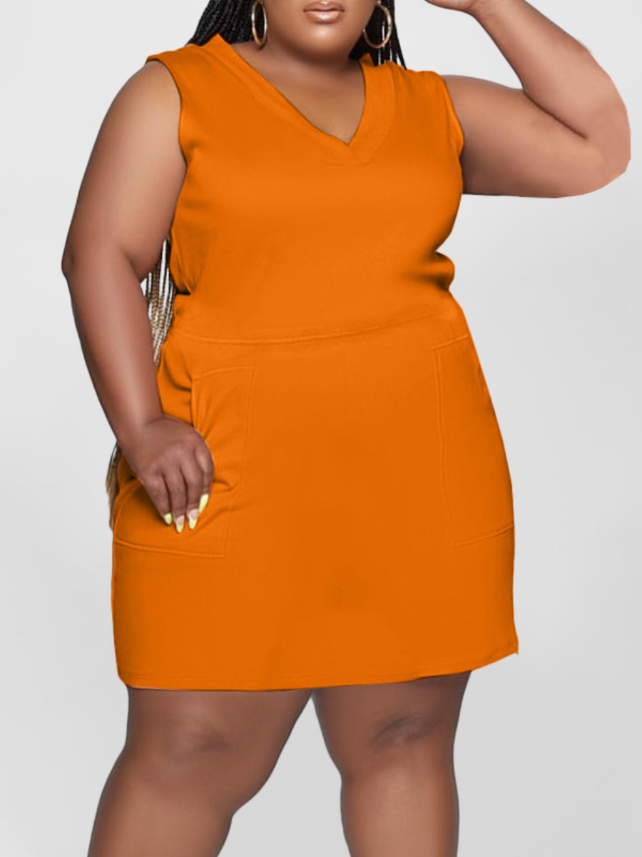 

LW Plus Size V Neck Pocket Design Dress, Croci