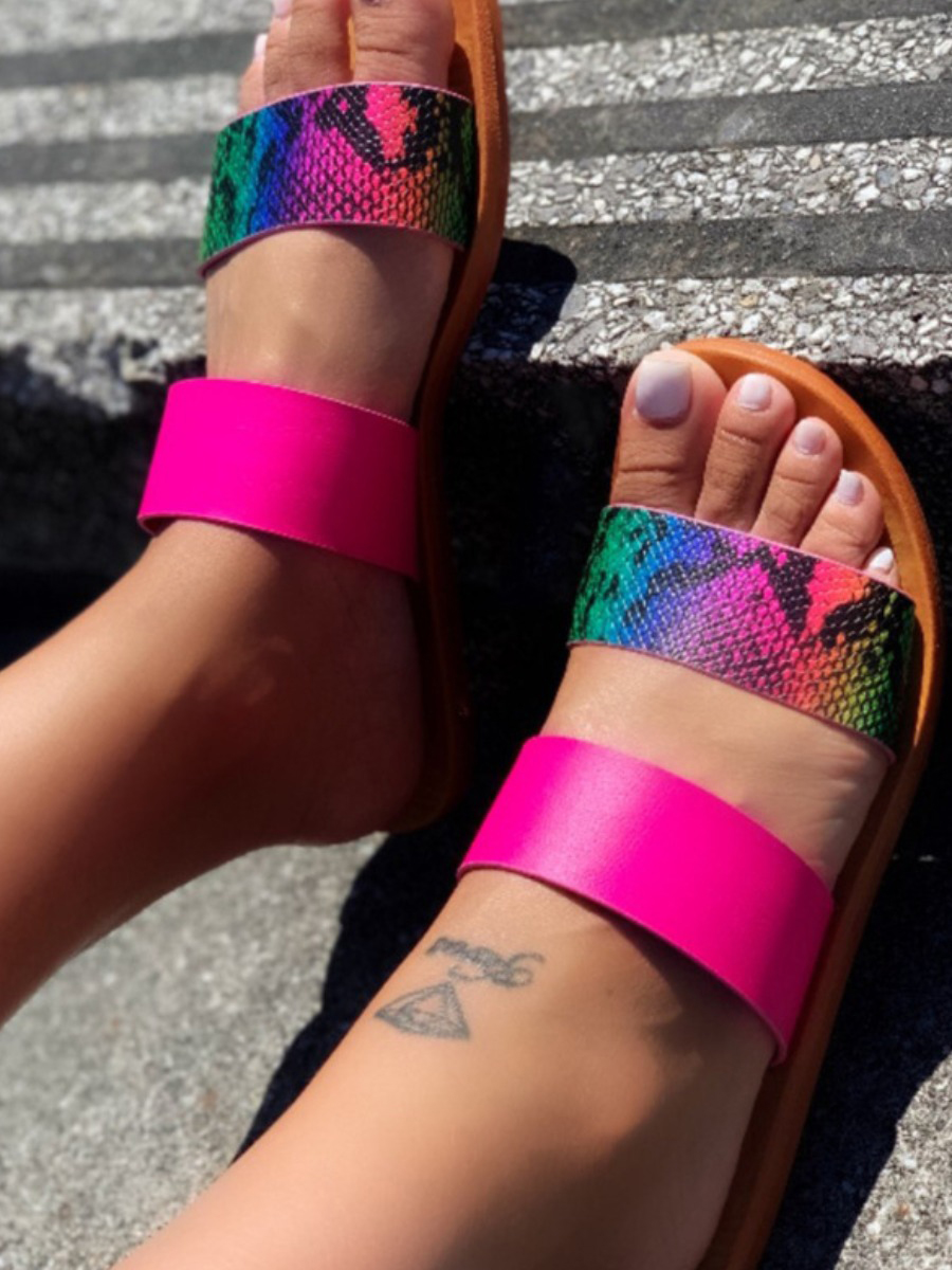 

LW Cobra Print Double Strap Slides, Rose red