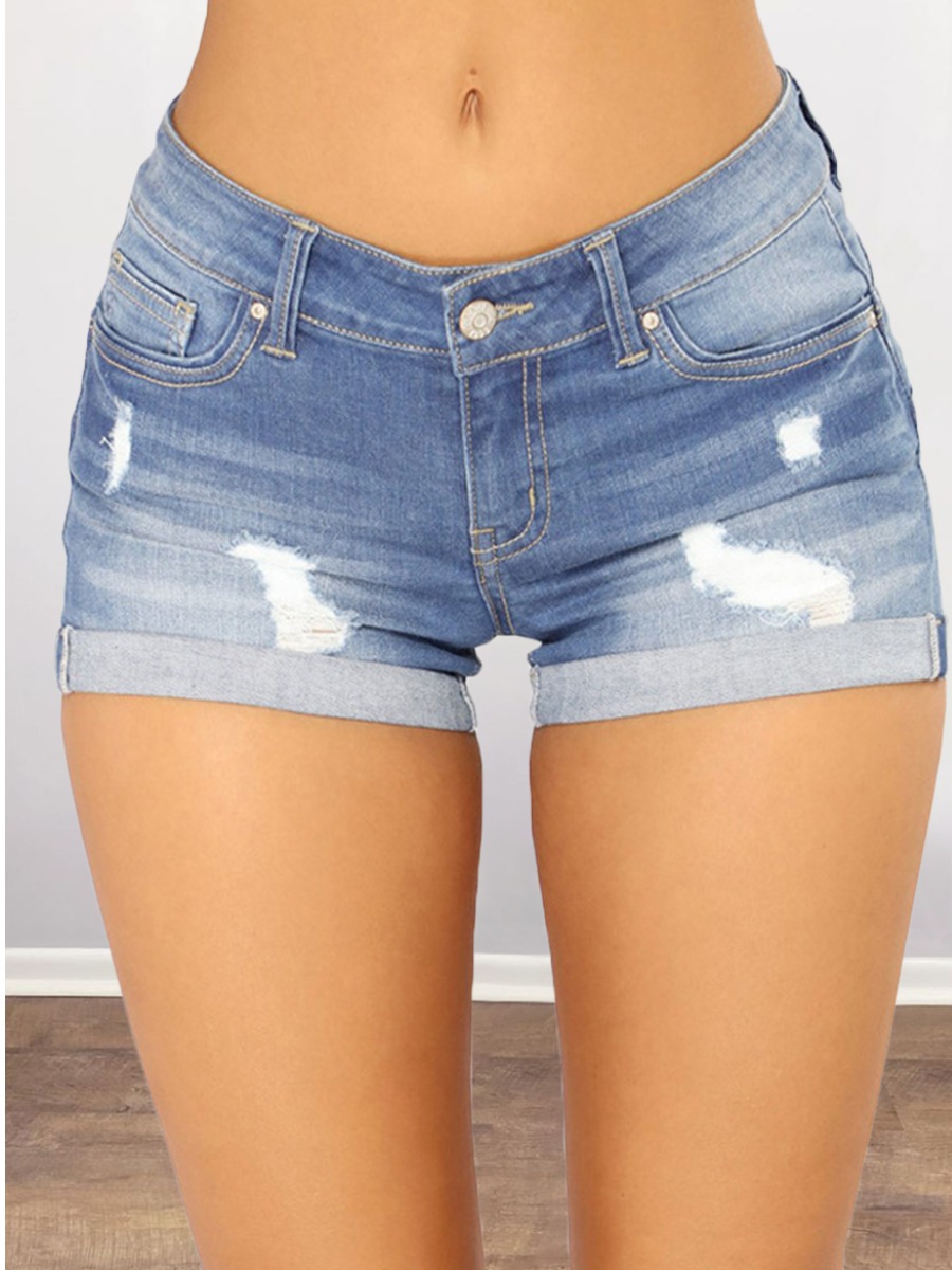 

LW Ripped High Stretchy Denim Shorts, Baby blue