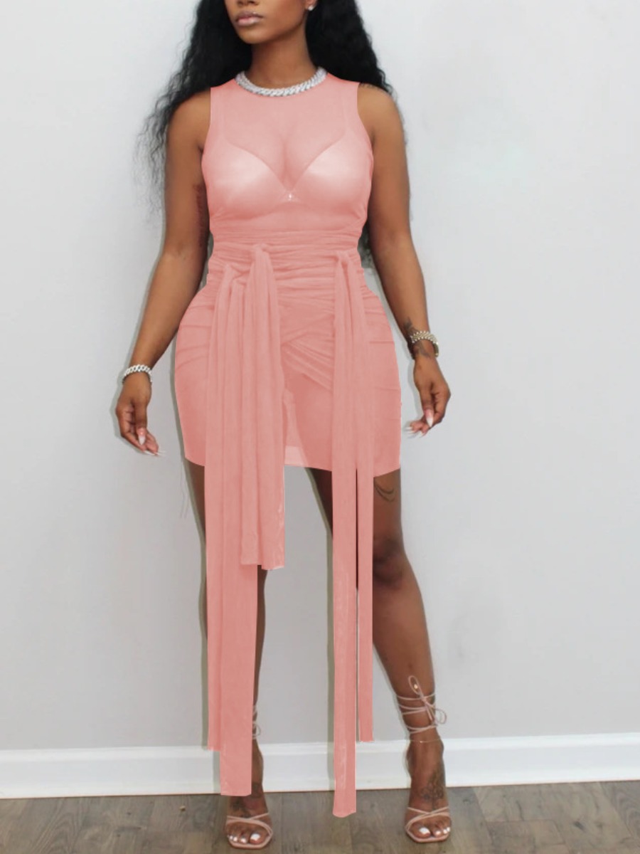 

LW SXY Bandage Design See-through Dress, Pink