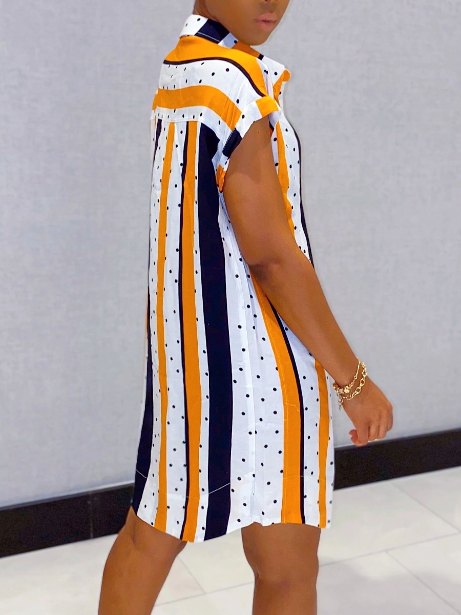 LW Plus Size Dot Print Striped Shirt Dress