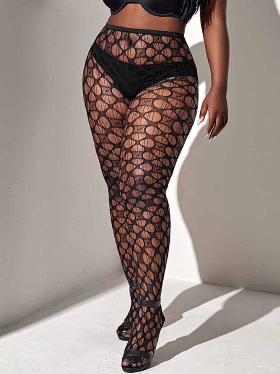 

LW SXY Plus Size Lace See-through Leggings, Black