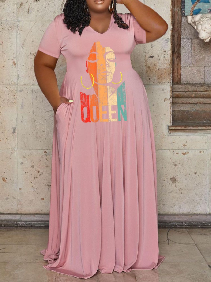 

LW Plus Size Figure Letter Print Dress, Dusty pink
