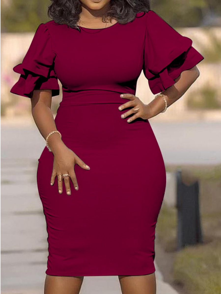 LovelyWholesale Plus Size Flounce Design Bodycon Dress Summer Sleeveless Sweet Ruffle Round Neck  5X Spring Summer 2024