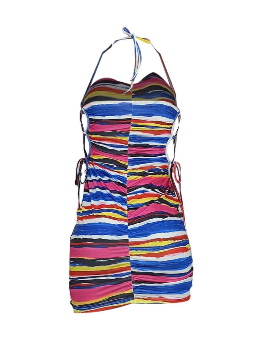LW Bandage Hollow-out Design Striped Dress