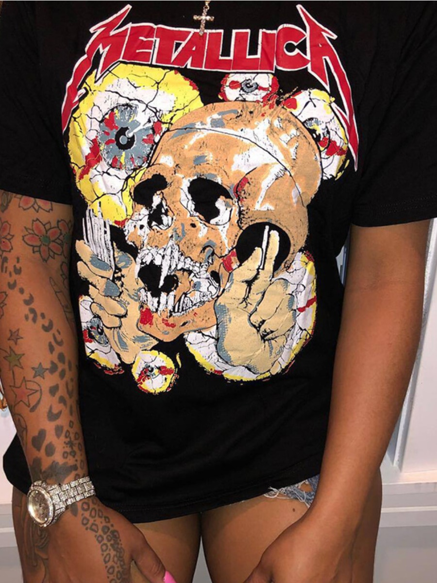 LW Skull Head Letter Print T-shirt